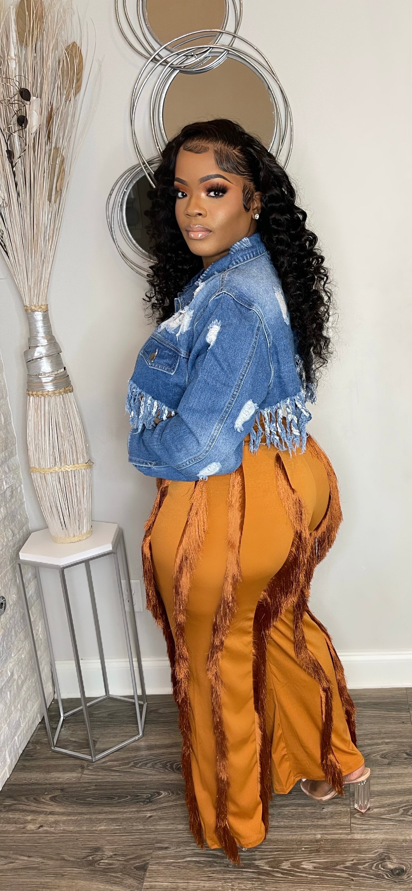 Brielle 2pc Fringe Set(brown)