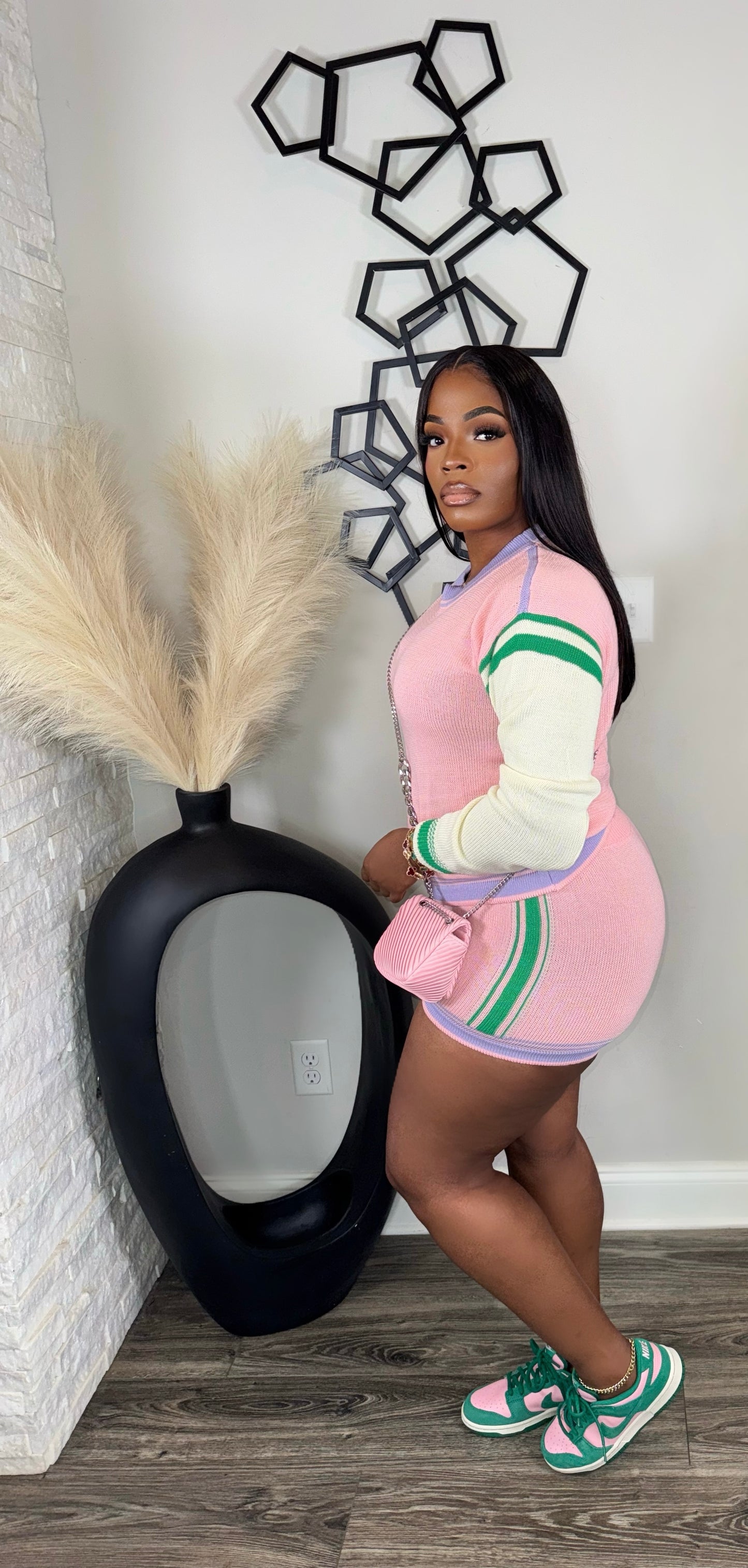 Lily Colorblock Knit Set(pink/green)