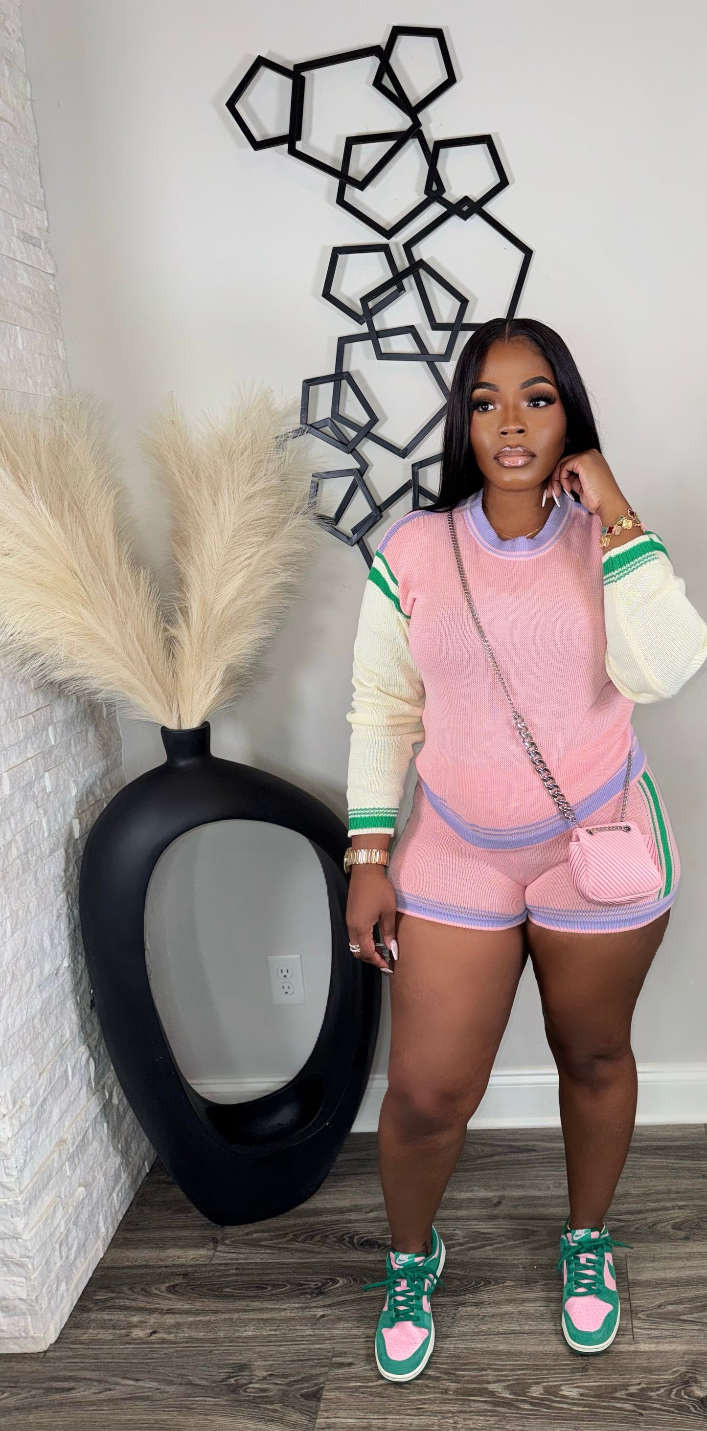 Lily Colorblock Knit Set(pink/green)