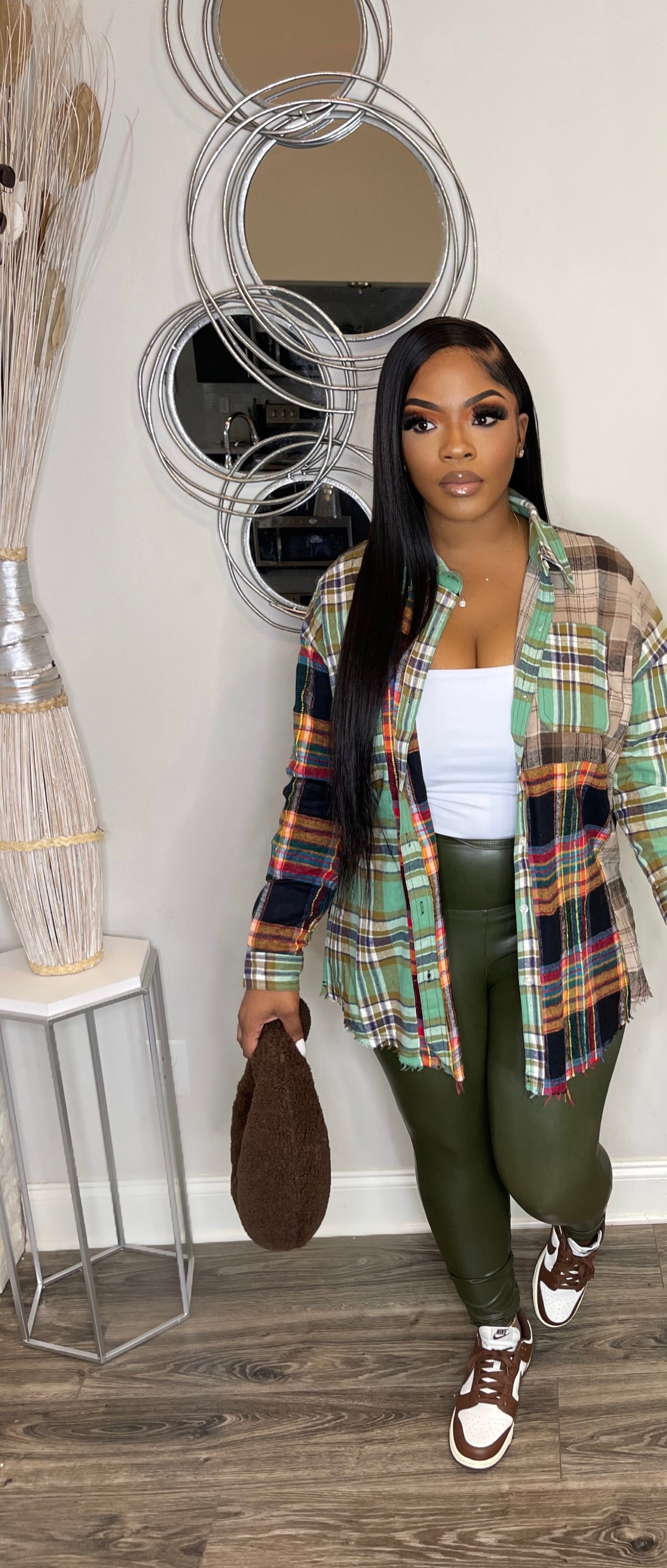 RESTOCK PREORDER SHIP 09/29/23 Multi Flannel(olive/brown)