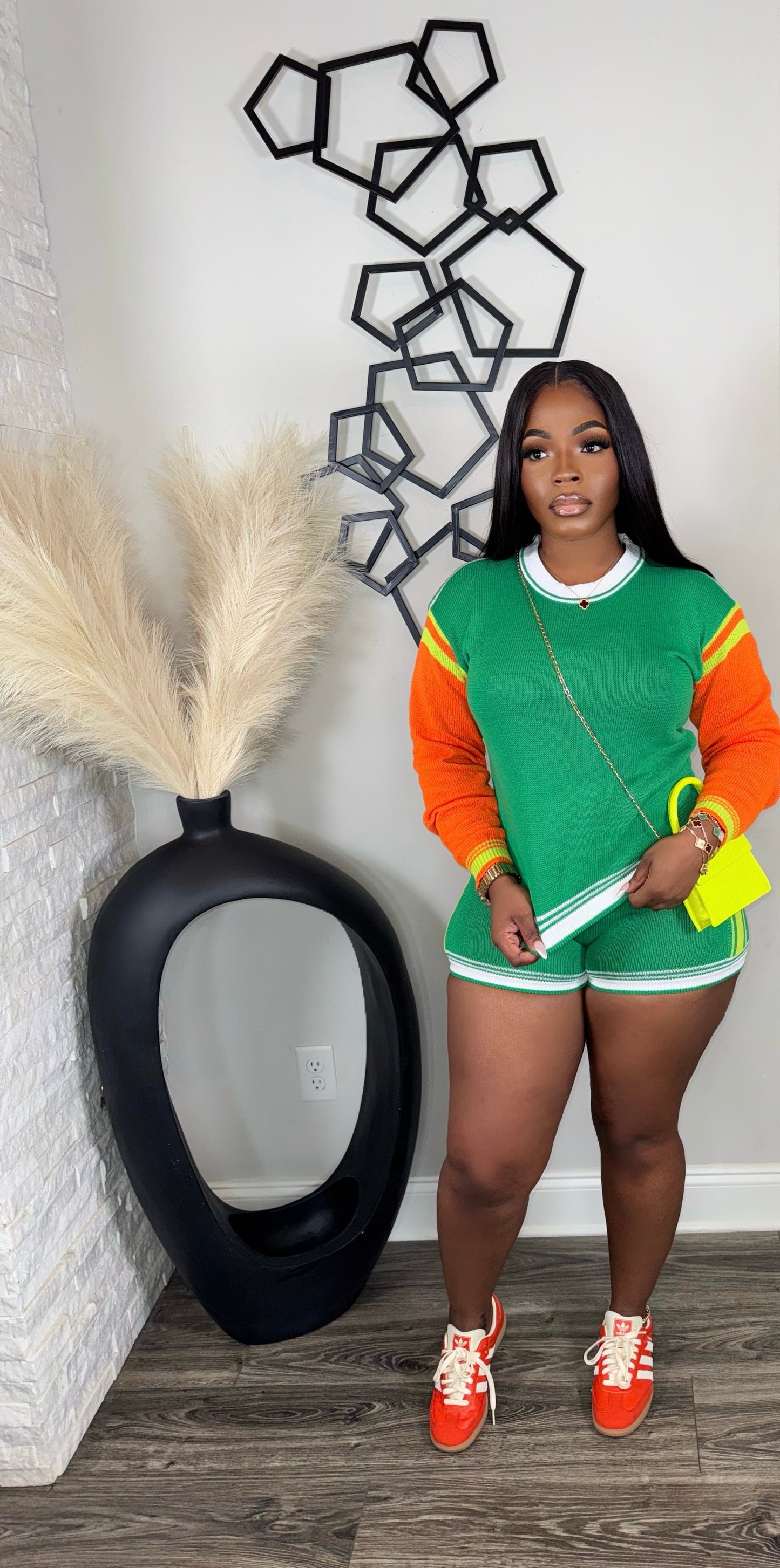 Lily Colorblock Knit Set(green/orange)