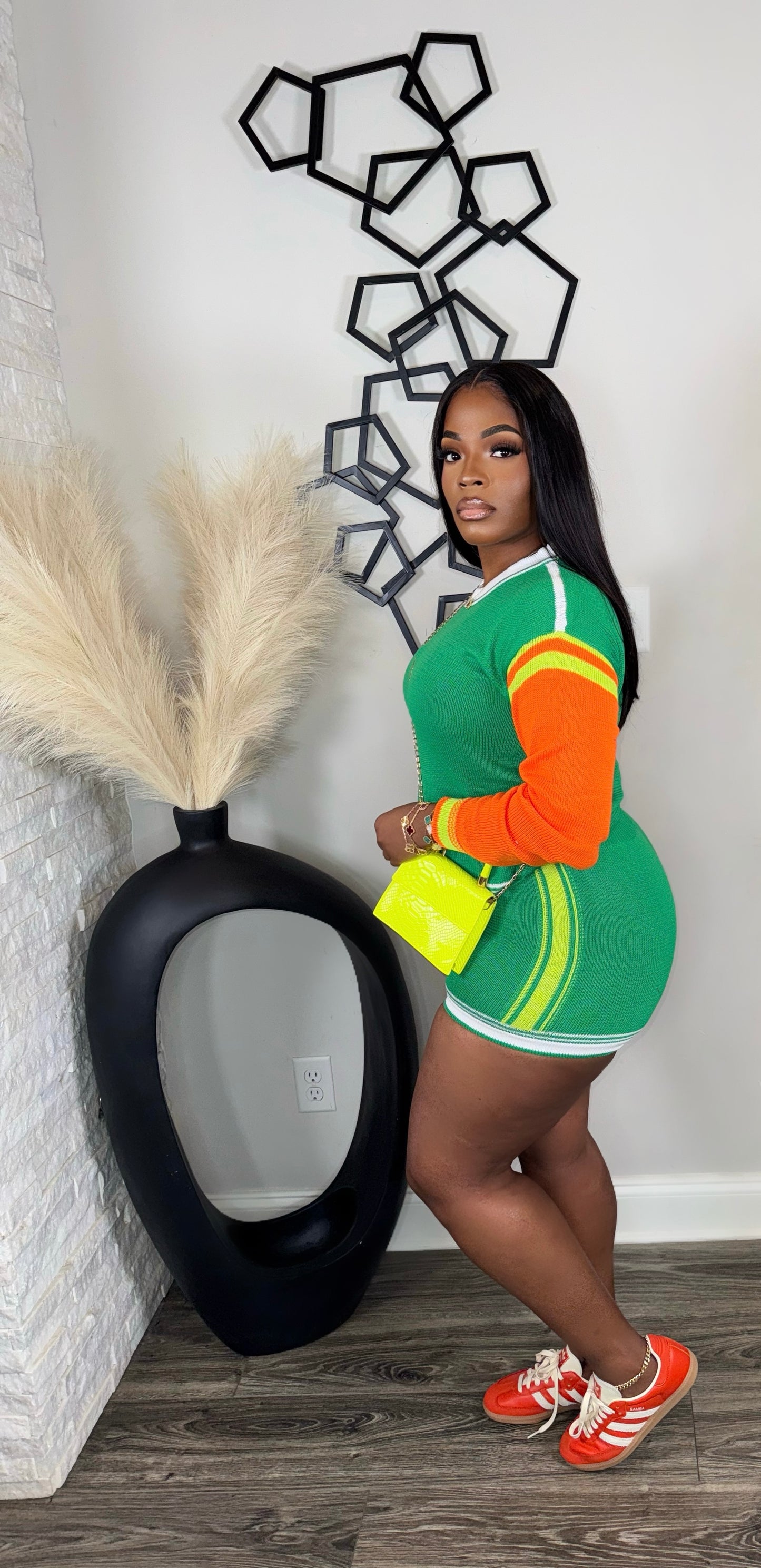 Lily Colorblock Knit Set(green/orange)