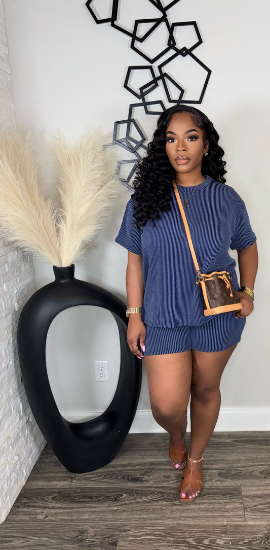 Melina Short Ribbed Set(navy)