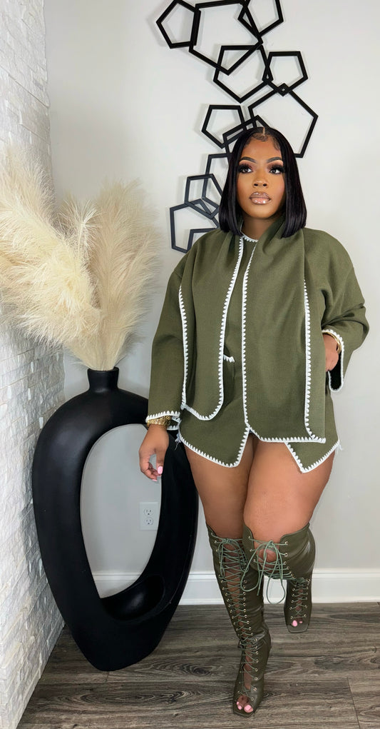 Boss Lady Jacket/Scarf(olive)