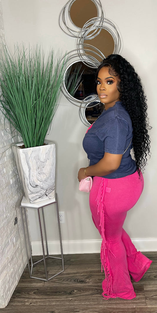 RESTOCK Delaney Fringe Pants(hot pink)