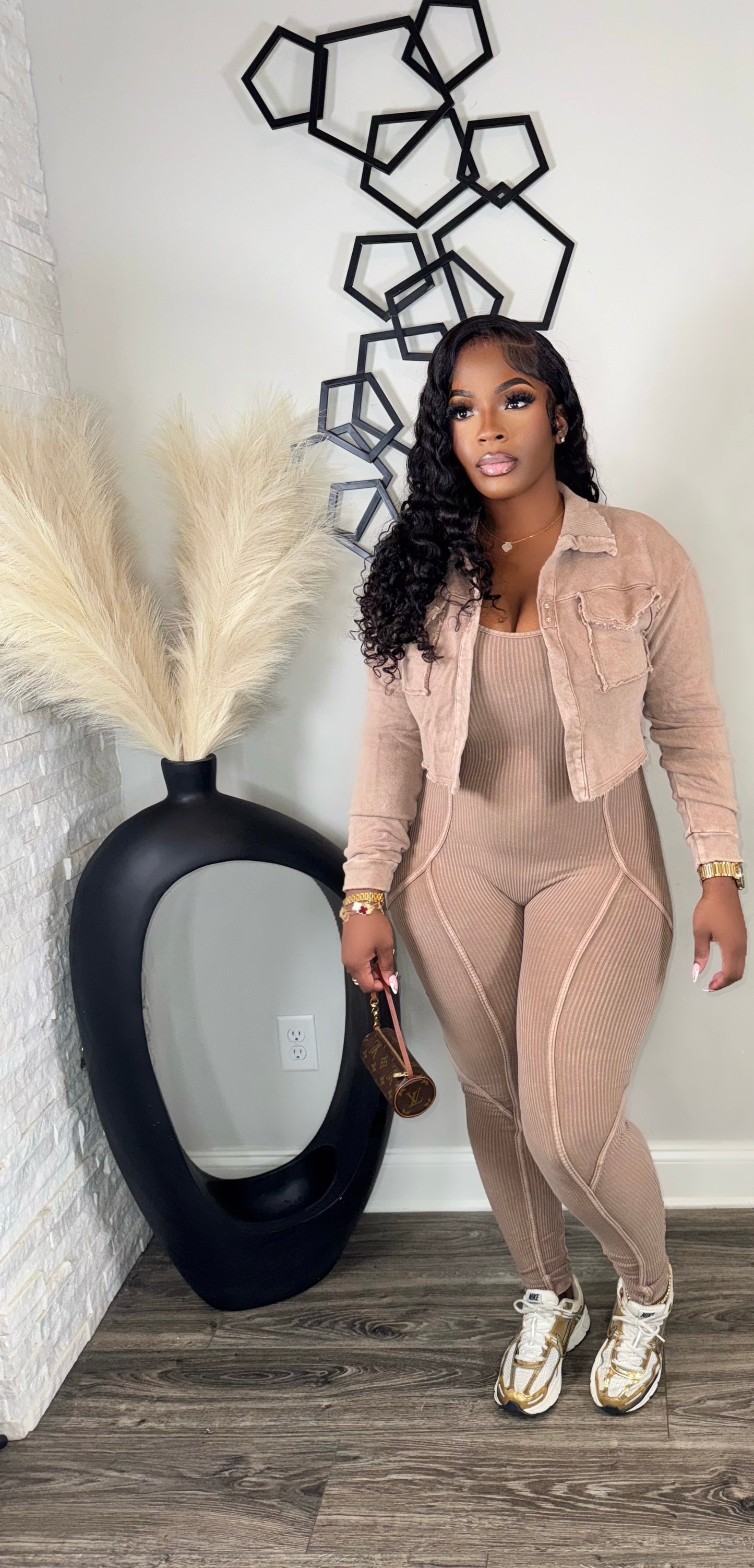 In The Spotlight Jumpsuit Set(mocha)